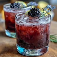 Vibrant Blackberry Lavender Lemonade Fizz with muddled berries and a sparkling finish.