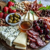 Vibrant Summer Charcuterie Board with Fresh Fruit and Honey, overflowing with delicious selections.